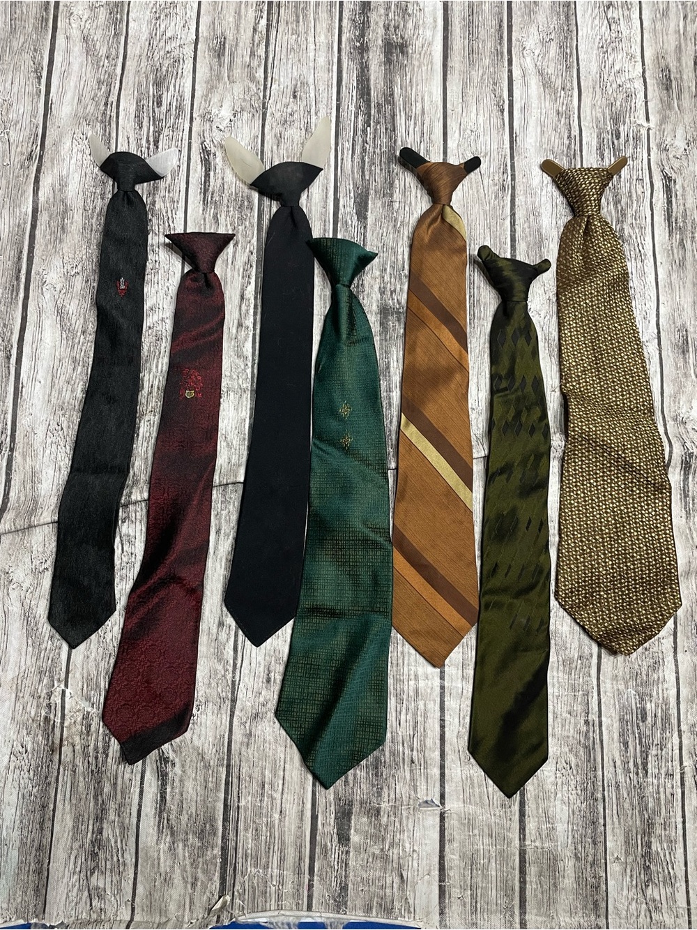 Lot of 7 Vintage Clip on Ties Various Styles Good Condition
